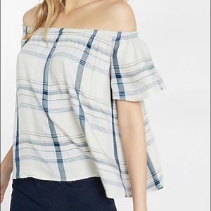 Express plaid off the shoulder top